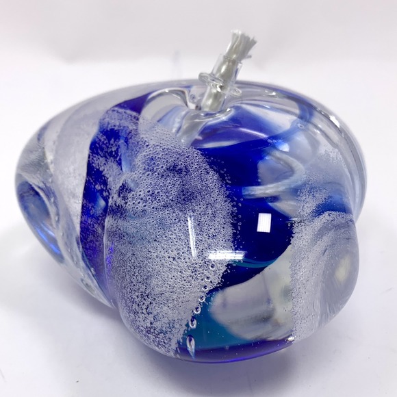 Signed Studio Art Glass Oil Lamp Paperweight Blue Swirl Bubbles; Michelle Kaptur - Picture 3 of 9